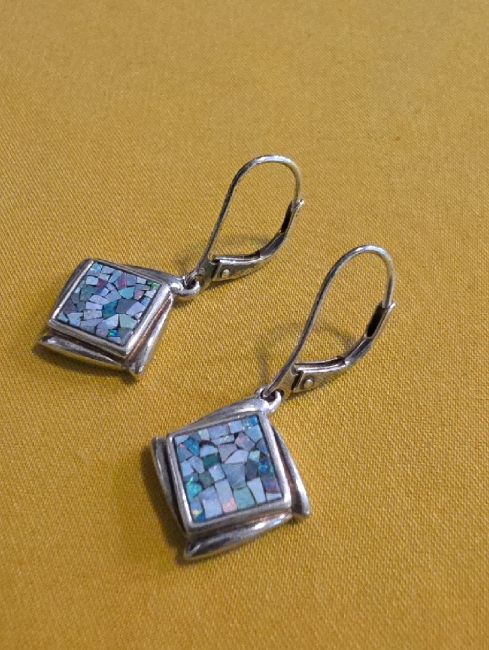 Sterling Silver Australian Mosaic Fire Opal Dangle Earrings by Michelle Albala